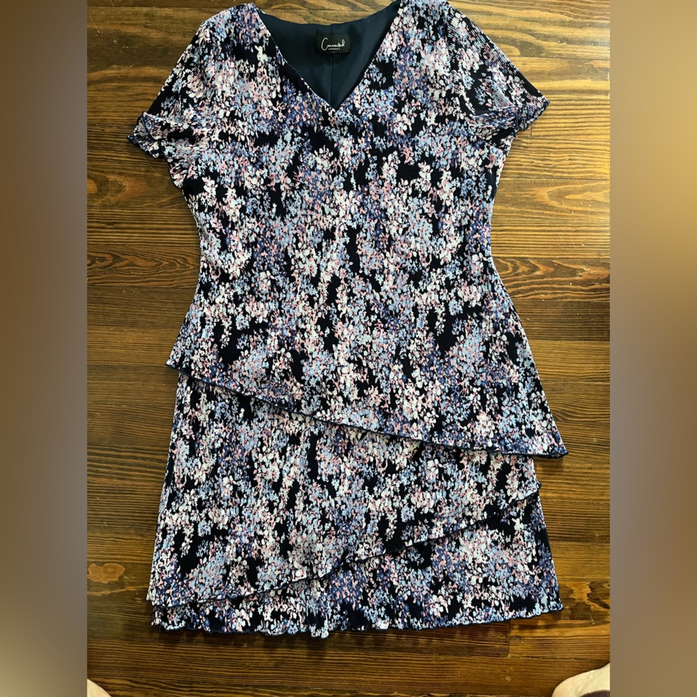 Connected Apparel Navy and Pink Floral Dress
